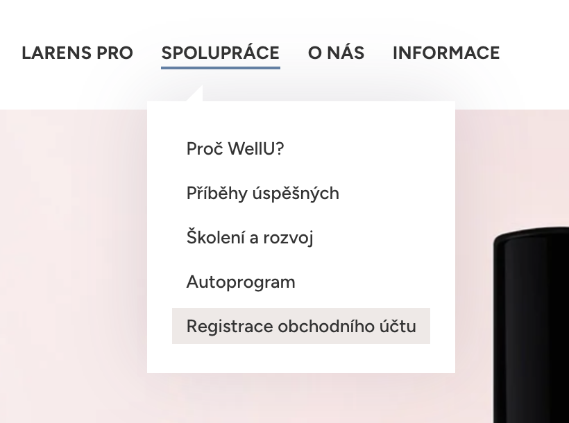 Volba Registrace obchodního účtu